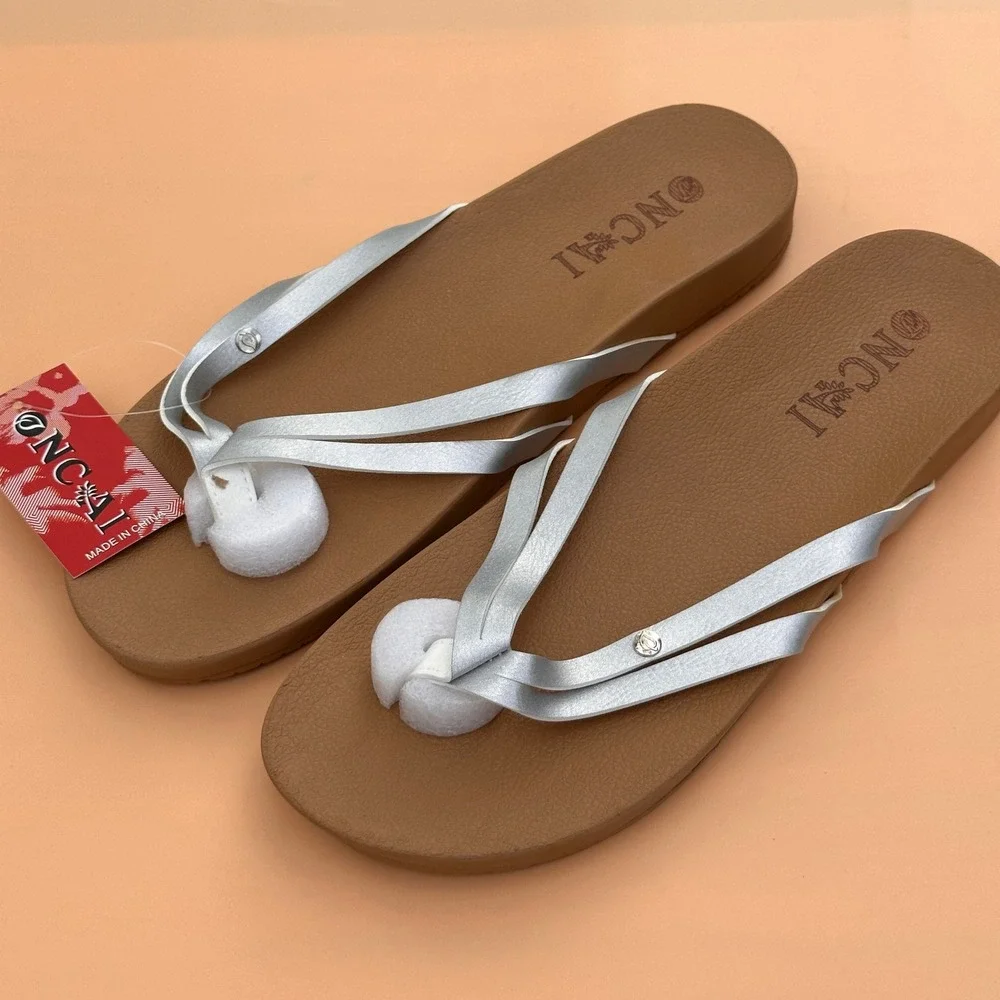 ONCAI Women's US 10 Silver Flip Flops Orthotic Arch Support Fashion Summer